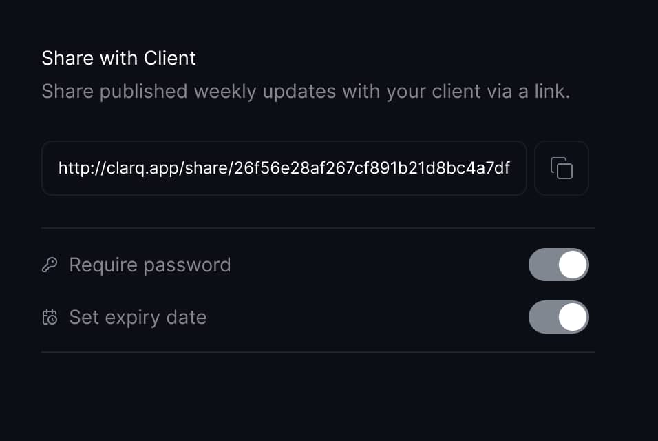 Client update share page