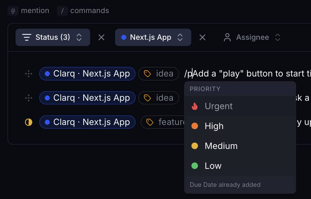 Clarq task editor with inline chips